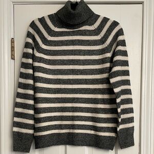 LOFT Striped Turtleneck Sweater Gray and Cream Size Medium